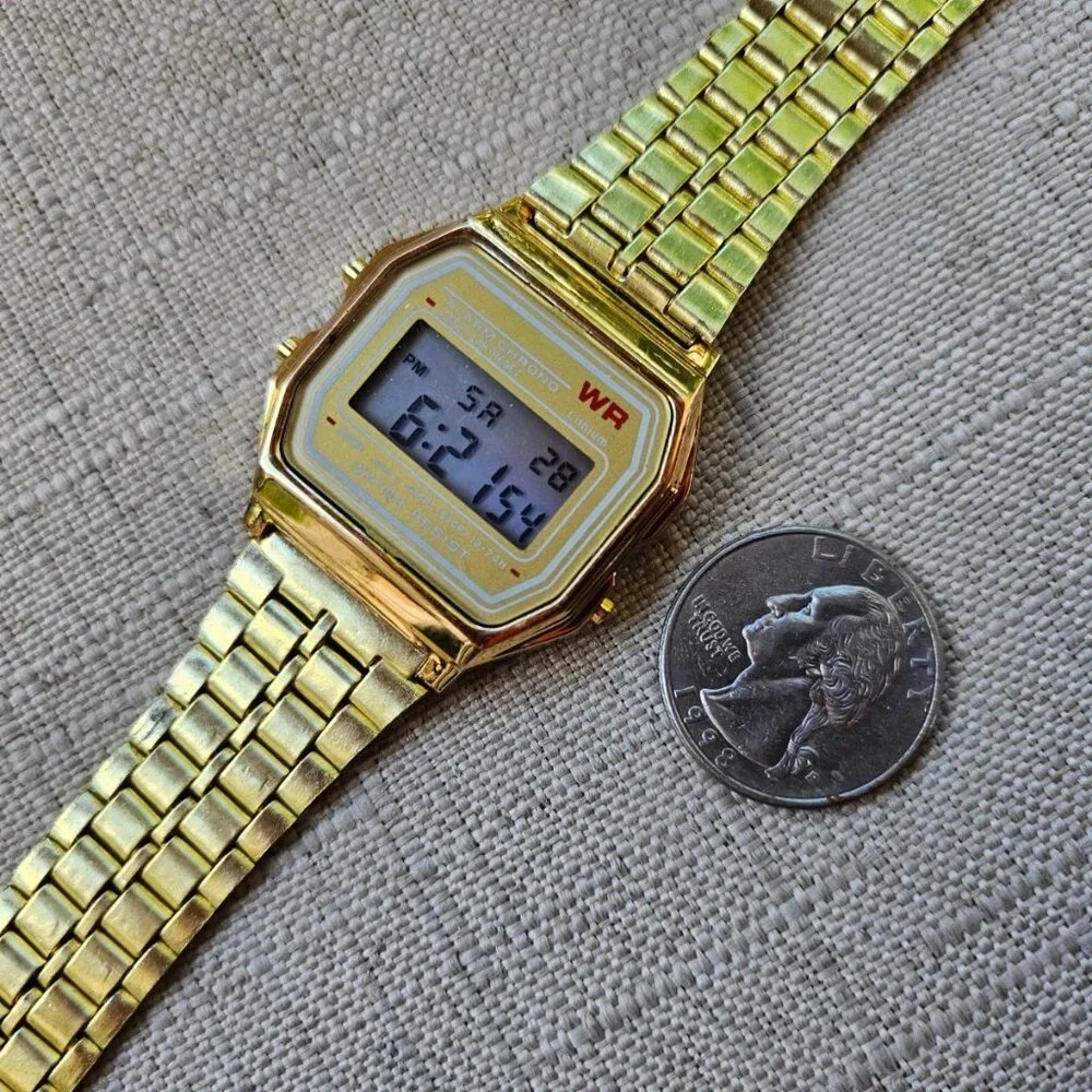 Women Wristwatch Yellow Gold Tone Digital Wrist Watch Multi Functional NEW - Picture 11 of 12